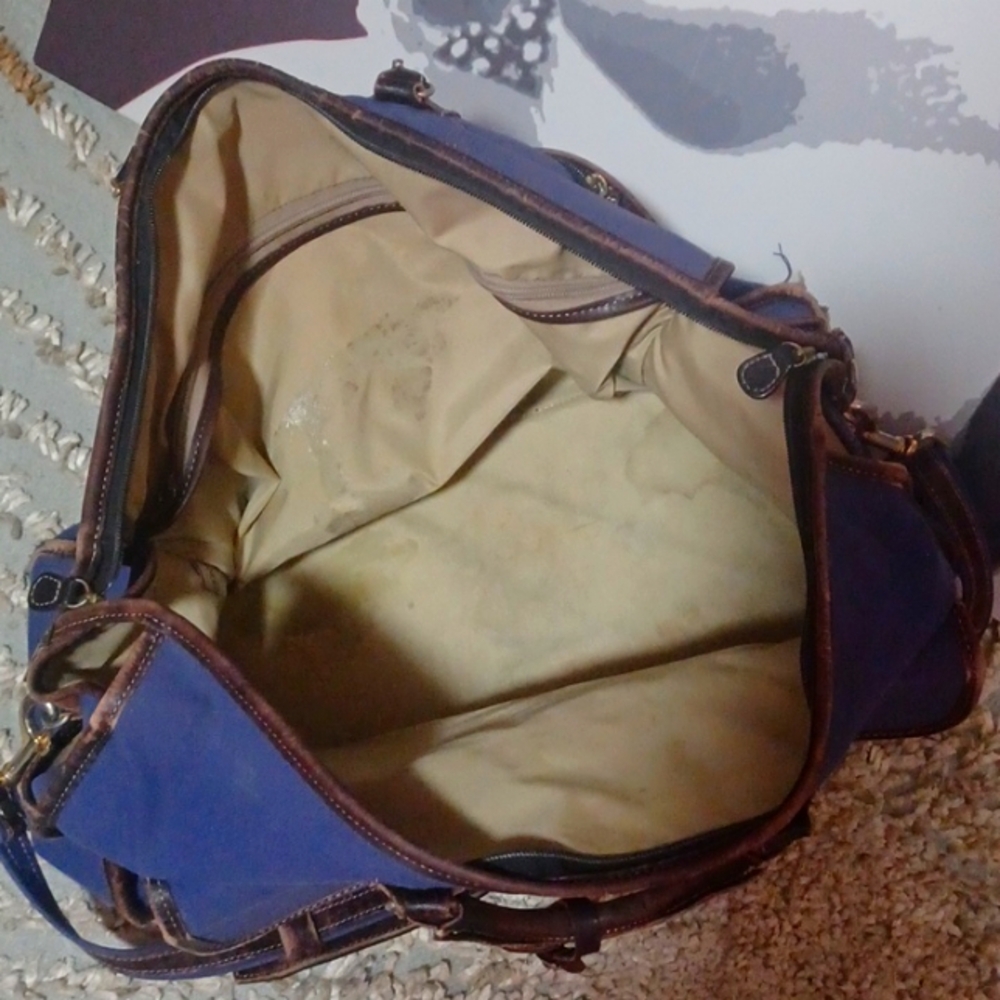 T Anthony Vintage Blueish Purple Canvas And Leather Travel Bag - Picture 10 of 12